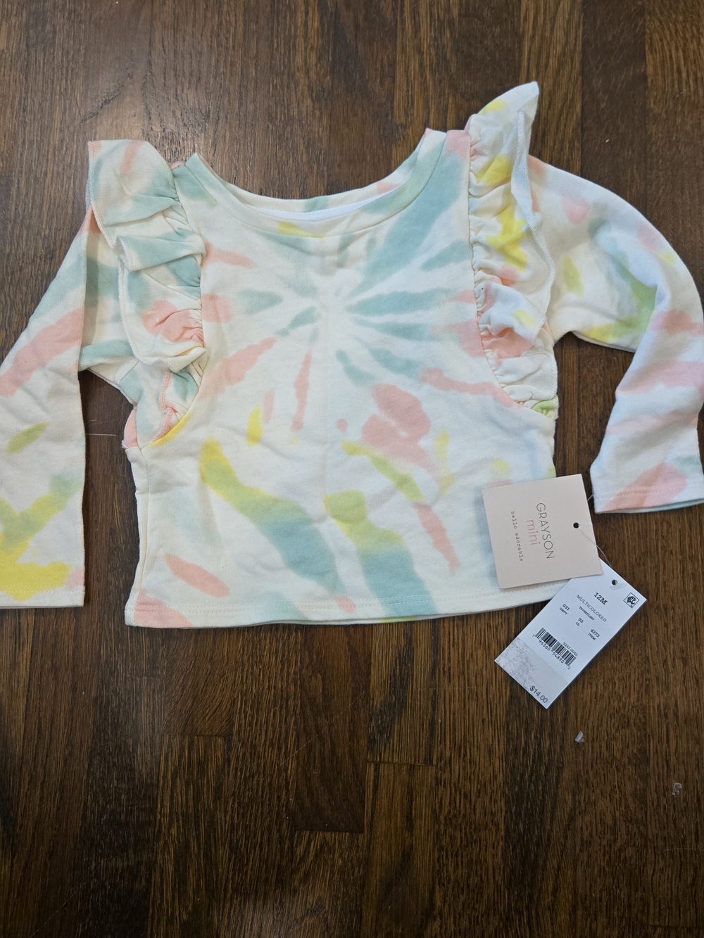 Grayson Threads Pastel Tie-Dye Ruffle Long Sleeve Top - Multi
